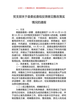 党支部关于县委巡查组反馈意见整改落实情况的通报.docx
