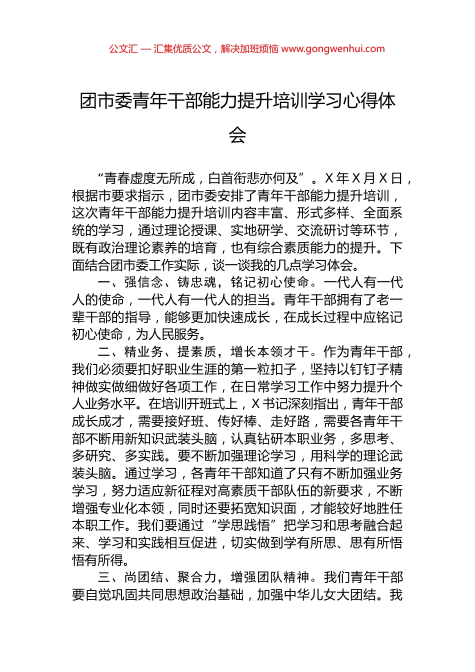 团市委青年干部能力提升培训学习心得体会.docx_第1页