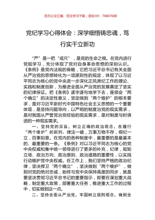 党纪学习心得体会：深学细悟铸忠魂，笃行实干立新功.docx