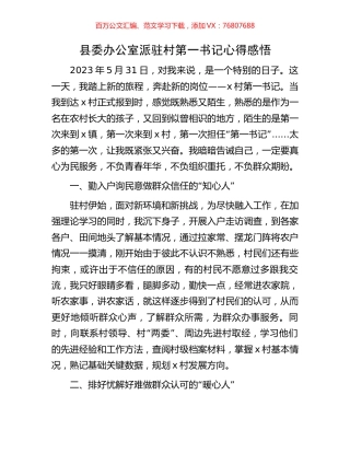 县委办公室派驻村第一书记心得感悟.docx