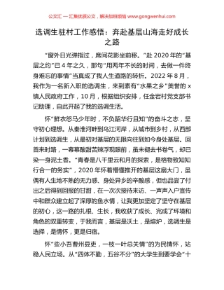 选调生驻村工作感悟：奔赴基层山海走好成长之路.docx