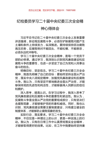纪检委员学习二十届中央纪委三次全会精神心得体会.docx
