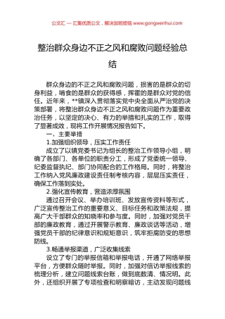 整治群众身边不正之风和腐败问题经验总结.docx