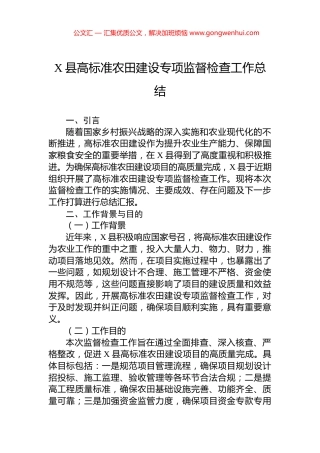 X县高标准农田建设专项监督检查工作总结.docx