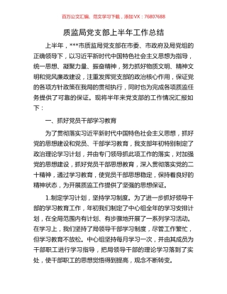 质监局党支部上半年工作总结.docx