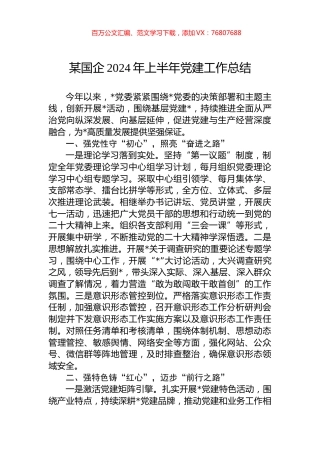 某国企2024年上半年党建工作总结.docx