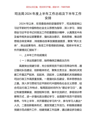 司法局2024年度上半年工作总结及下半年工作安排.docx