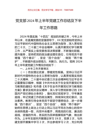 党支部2024年上半年党建工作总结及下半年工作思路.docx