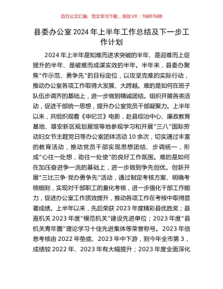 县委办公室2024年上半年工作总结及下一步工作计划.docx