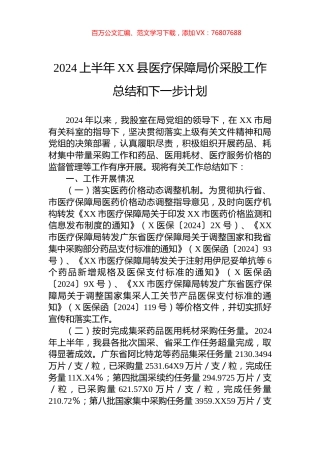 2024上半年XX县医疗保障局价采股工作总结和下一步计划.docx