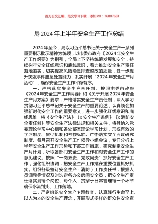 局2024年上半年安全生产工作总结.docx