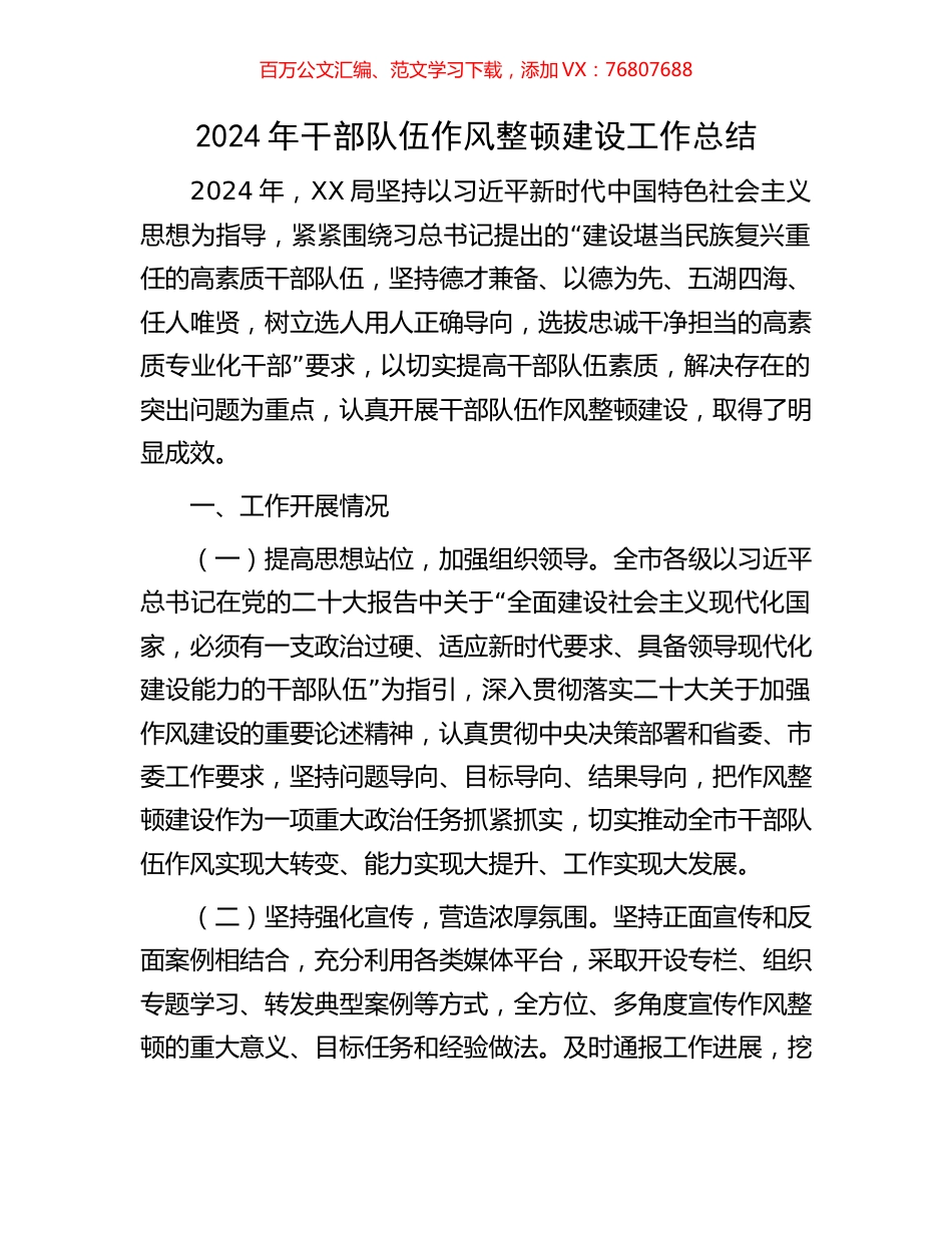 2024年干部队伍作风整顿建设工作总结.docx_第1页
