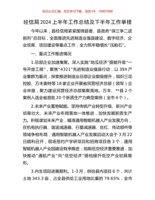 经信局2024上半年工作总结及下半年工作举措.docx