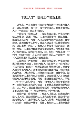 “网红人才”培育工作情况汇报.docx