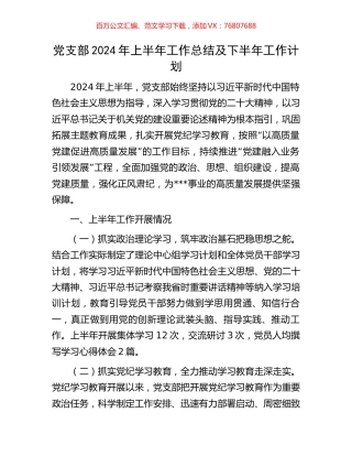 党支部2024年上半年工作总结及下半年工作计划.docx