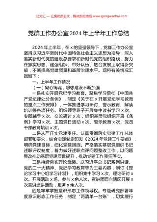 党群工作办公室2024年上半年工作总结.docx