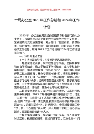 X局办公室2023年工作总结和2024年工作计划.docx