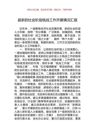 县新的社会阶层统战工作开展情况汇报.docx