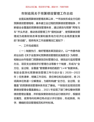 市财政局关于预算绩效管理工作总结.docx
