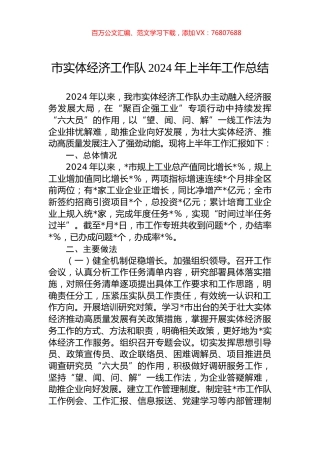 市实体经济工作队2024年上半年工作总结.docx