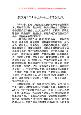 发改局2024年上半年工作情况汇报.docx