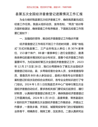 县第五次全国经济普查登记进展情况工作汇报.docx