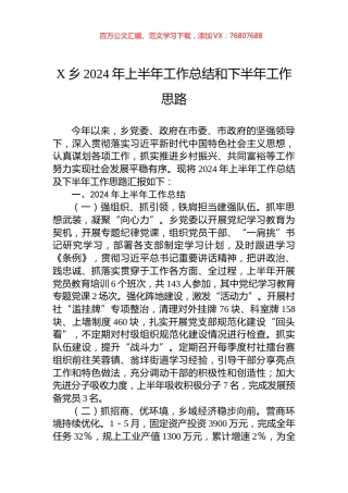 X乡2024年上半年工作总结和下半年工作思路.docx