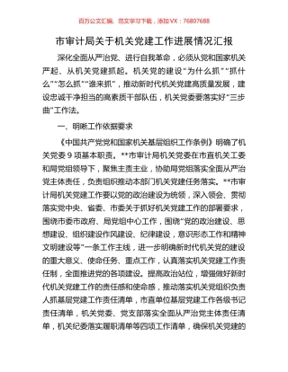 市审计局关于机关党建工作进展情况汇报.docx