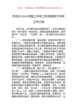 市外办2024年度上半年工作总结和下半年工作计划.docx