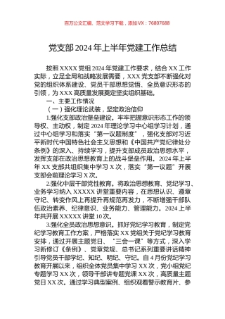 党支部2024年上半年党建工作总结.docx