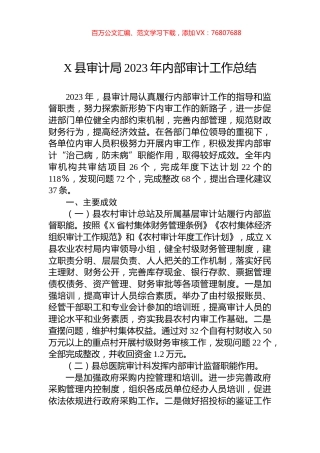 X县审计局2023年内部审计工作总结.docx