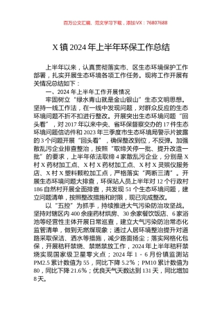 X镇2024年上半年环保工作总结.docx