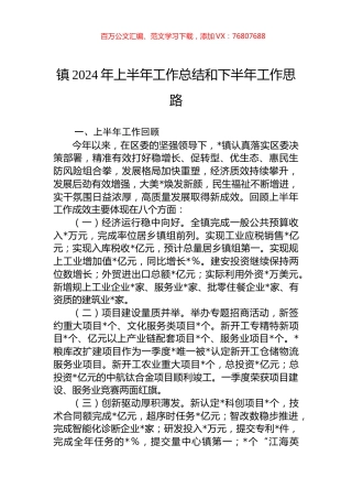 镇2024年上半年工作总结和下半年工作思路.docx