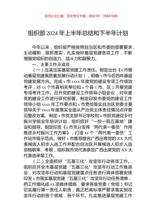 组织部2024年上半年总结和下半年计划.docx