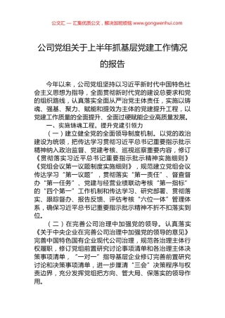 公司党组关于上半年抓基层党建工作情况的报告.docx