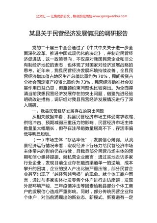 某县关于民营经济发展情况的调研报告.docx