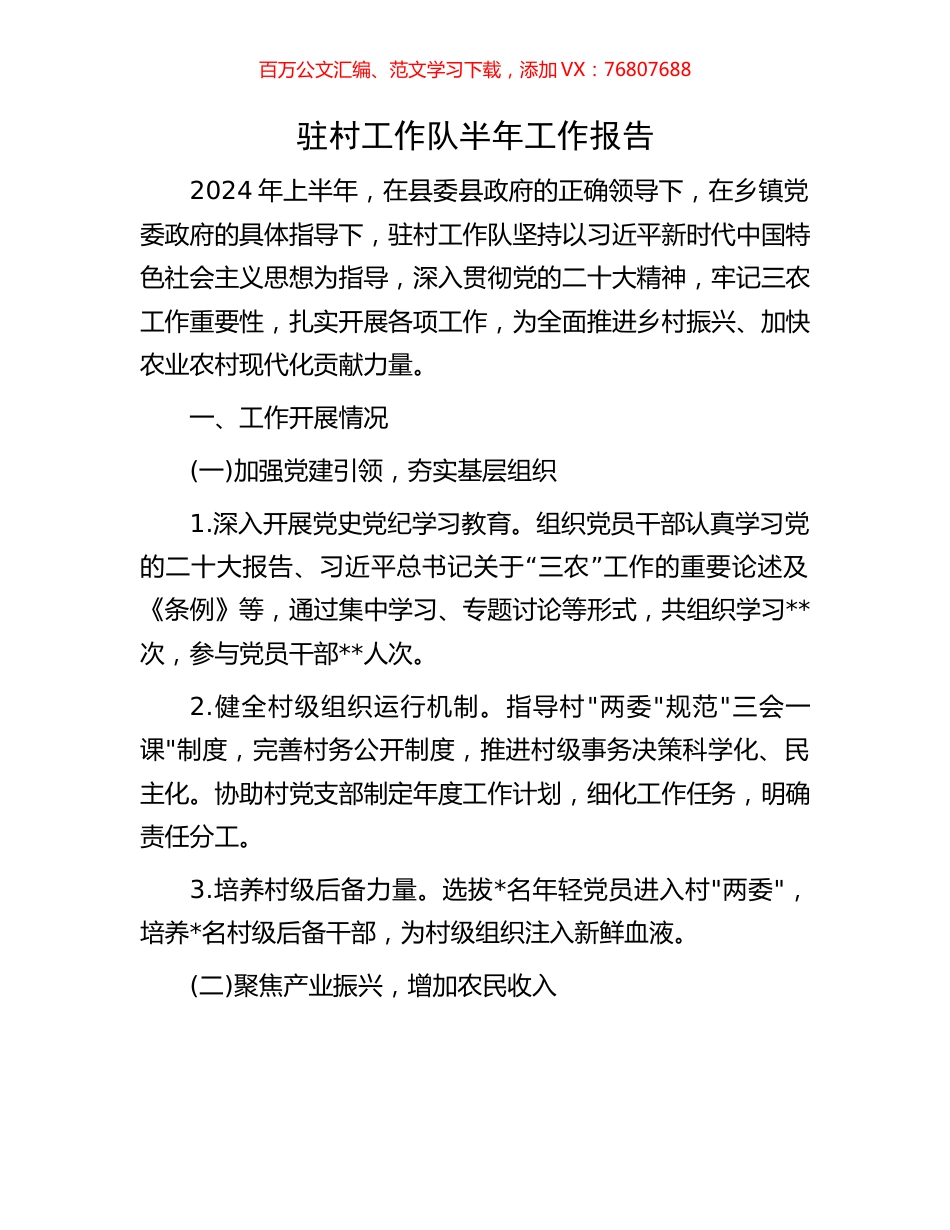 驻村工作队半年工作报告.docx_第1页