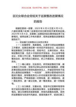 区妇女联合会党组关于巡察整改进展情况的报告.docx