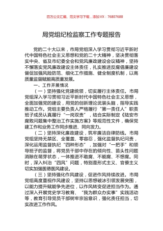 局党组纪检监察工作专题报告.docx