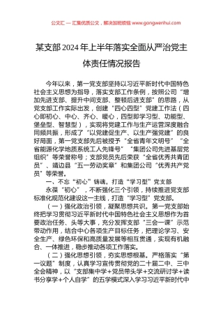 某支部2024年上半年落实全面从严治党主体责任情况报告.docx