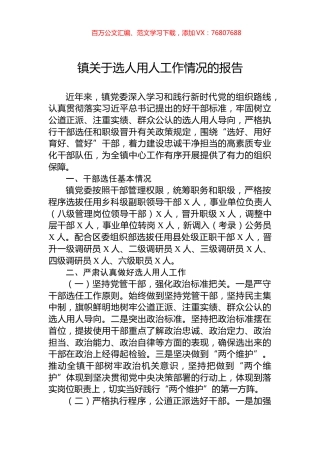 镇关于选人用人工作情况的报告.docx