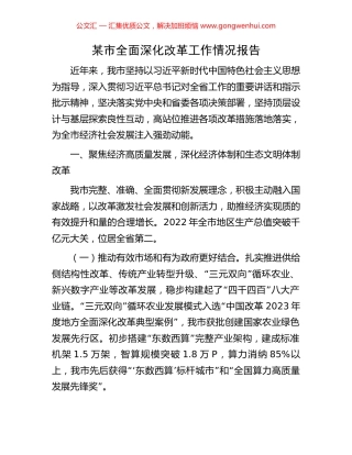 某市全面深化改革工作情况报告.docx