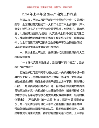 2024年上半年全面从严治党工作报告.docx