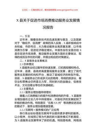 X县关于促进市场消费推动服务业发展情况报告.docx