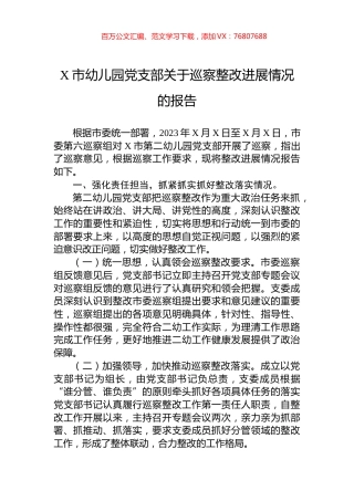 X市幼儿园党支部关于巡察整改进展情况的报告.docx