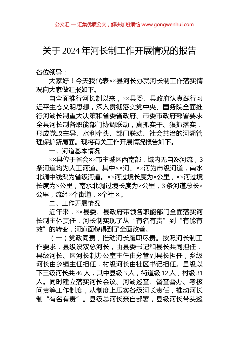 关于2024年河长制工作开展情况的报告.docx_第1页