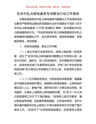 区农村乱占耕地建房专项整治行动工作报告.docx
