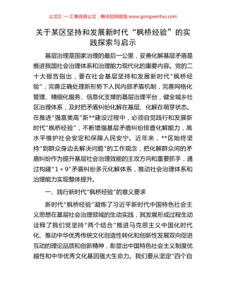 关于某区坚持和发展新时代“枫桥经验”的实践探索与启示.docx