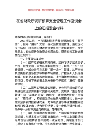 在省财政厅调研预算支出管理工作座谈会上的汇报发言材料.docx