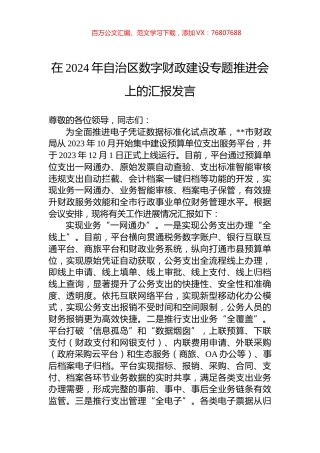 在2024年自治区数字财政建设专题推进会上的汇报发言.docx